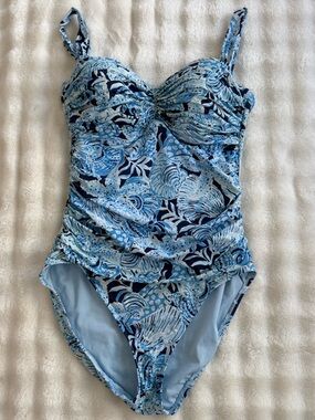 Lilly Pulitzer Solaria Bonaire Blue Coastal Constellation One Piece Swimsuit 10